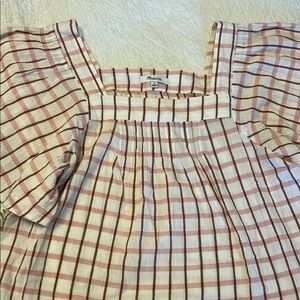 Madewell Pink and Brown Plaid Top